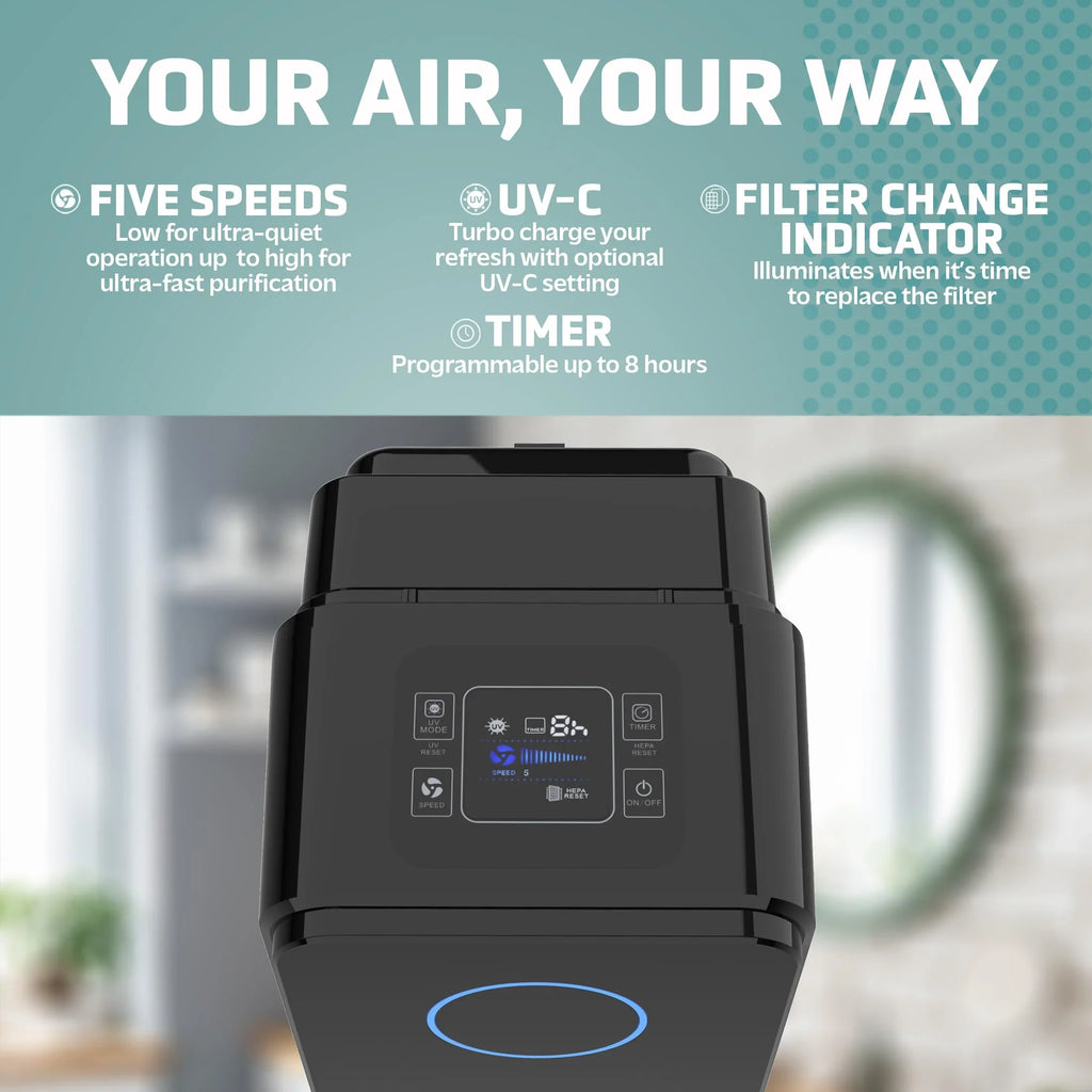 GermGuardian Air Purifier for Home, Large Rooms, H13 HEPA Filter, Removes Dust, Allergens, Smoke, Pollen, Odors, Mold, UV-C Light Helps Reduce Germs, 28 Inch Onyx AC5350B