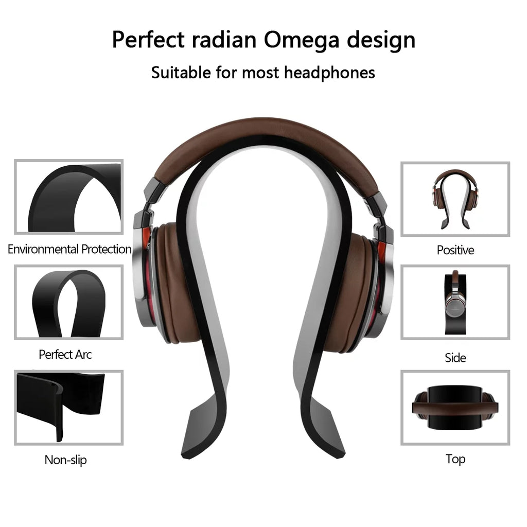 Geekria Acrylic Omega Headphone Stand for Over-Ear Headphones, Gaming Headset Stand, Desk Display Hanger Compatible with Sony, AKG, Sennheiser, JVC, Philips, Bang & Olufsen Headsets Charcoal