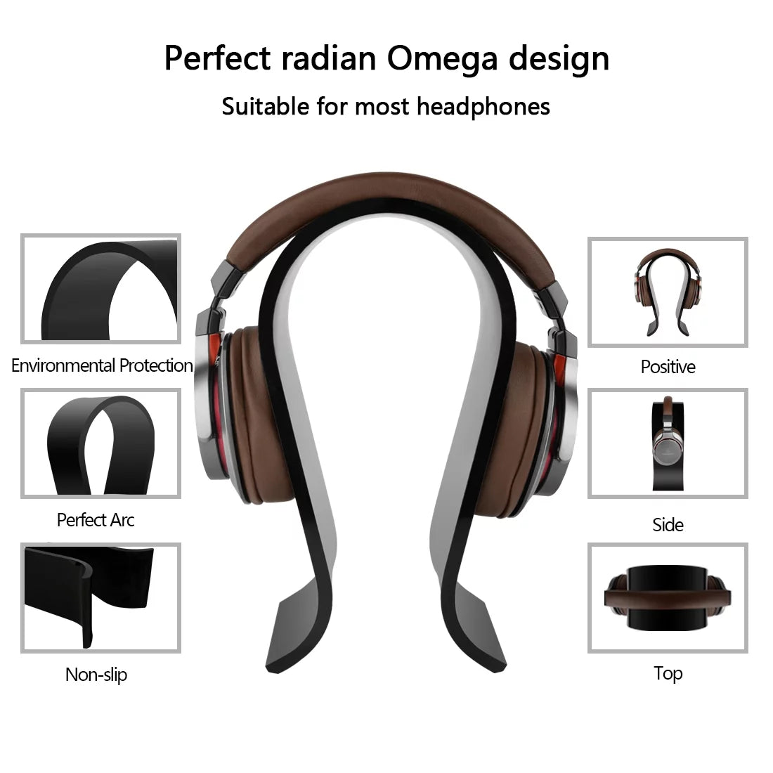 Geekria Acrylic Omega Headphone Stand for Over-Ear Headphones, Gaming Headset Stand, Desk Display Hanger Compatible with Sony, AKG, Sennheiser, JVC, Philips, Bang & Olufsen Headsets Charcoal