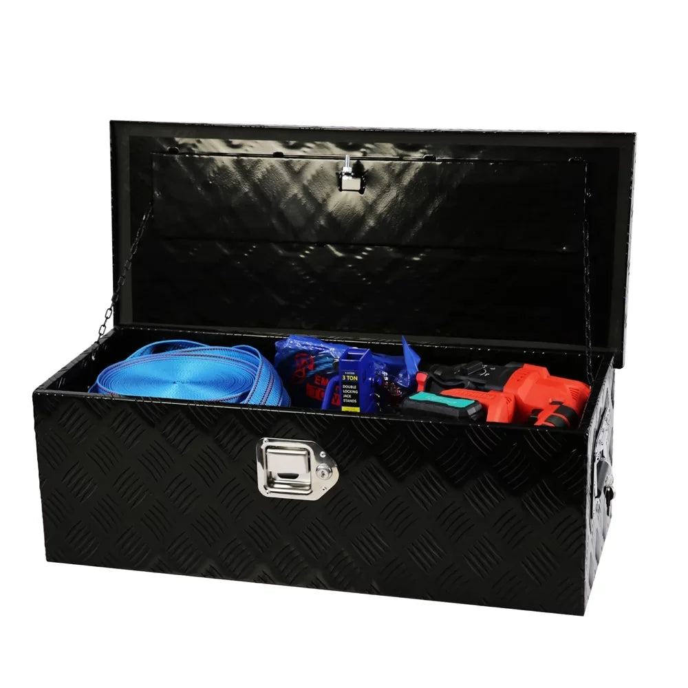 30" Heavy Duty Midnight Aluminum 5 Bar Tread Tool Box Truck Pickup Trailer Toolbox Underbody Storage+Lock+Keys