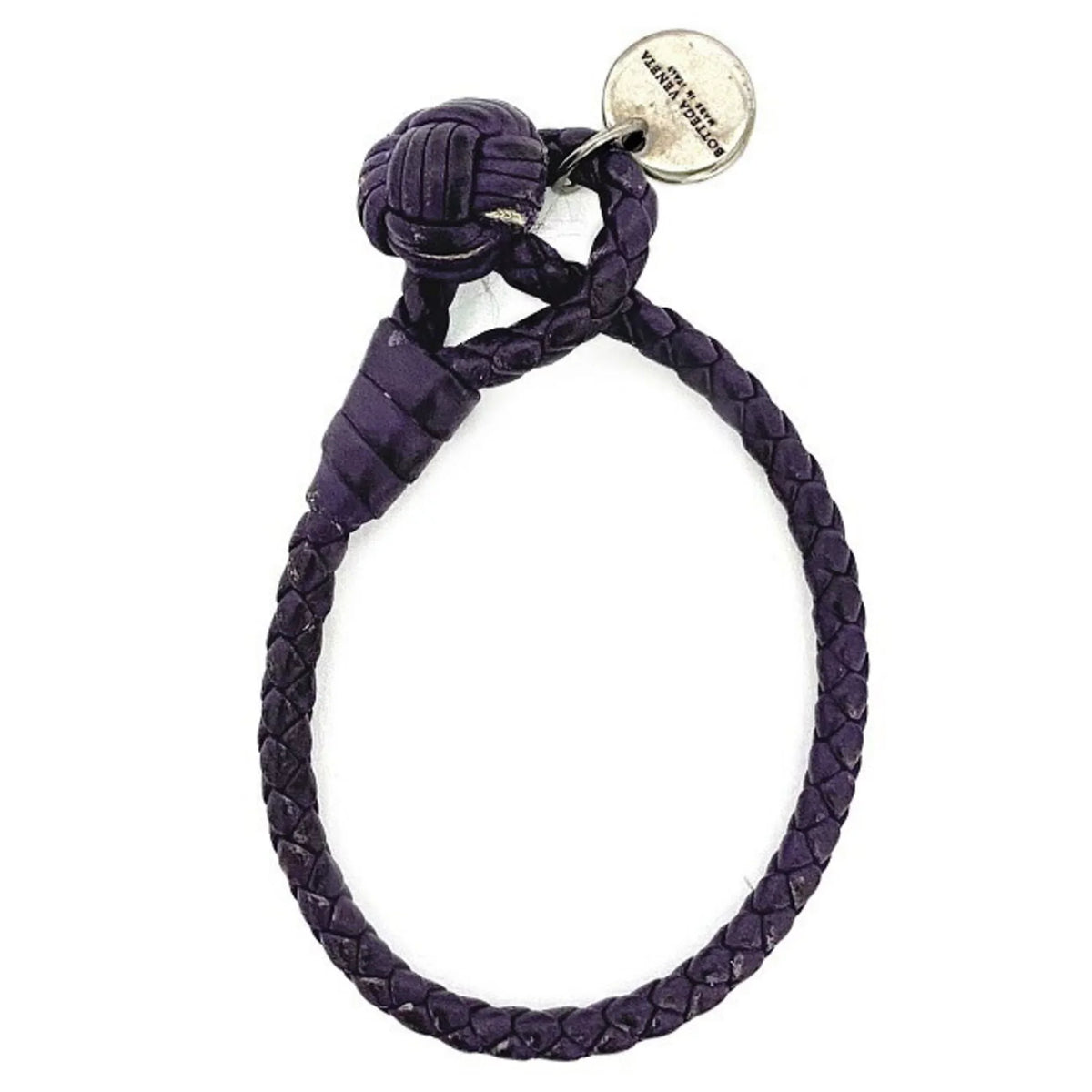 Pre-Owned Bottega Veneta Ec-14203 Leather Charm Bracelet Purple,Silver (Fair)