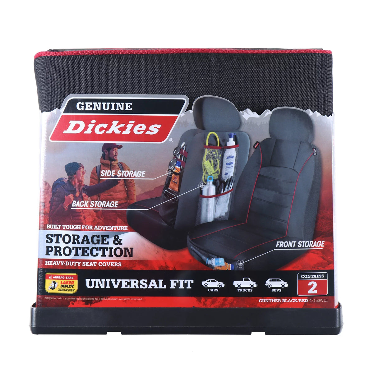Genuine Dickies 2 Piece Universal Front Car Seat Covers with Storage - Midnight and Red, 43156WDI