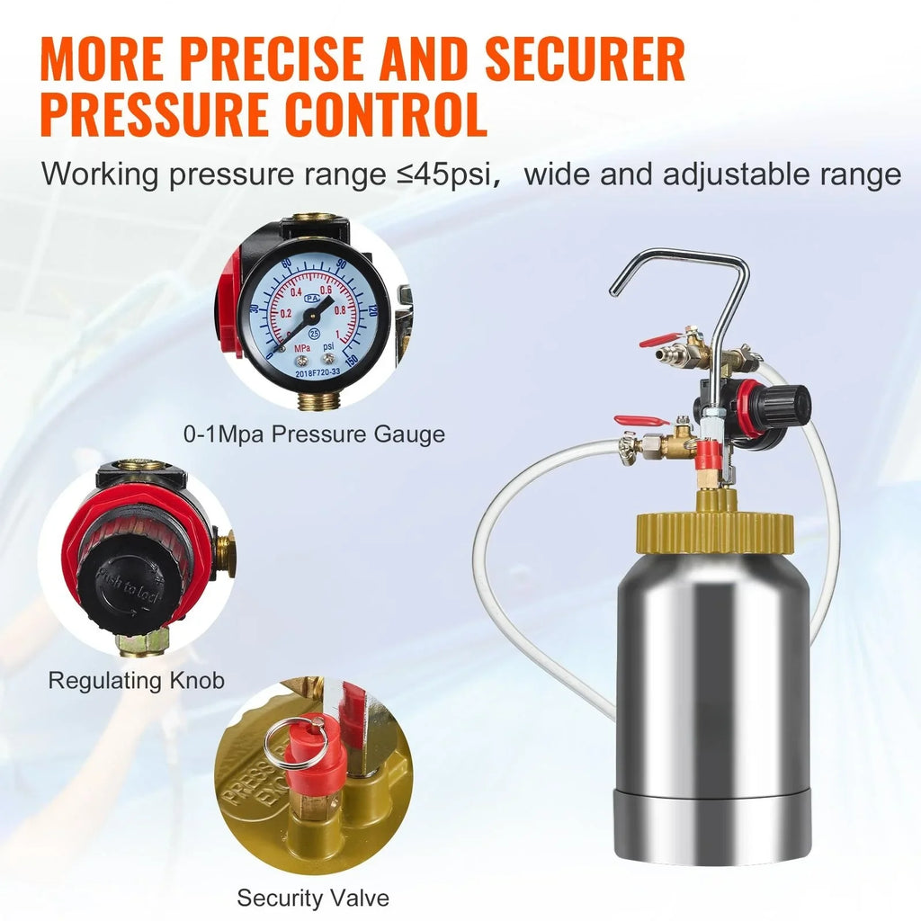 BENTISM Spray Paint Pressure Pot Tank, 2L/0.5gal Lightweight Air Paint Pressure Pot, 1.8mm Nozzle Spray Paint Gun 3m Hoses for Home Decoration Architecture Construction Automotive Painting, 45PSI Max