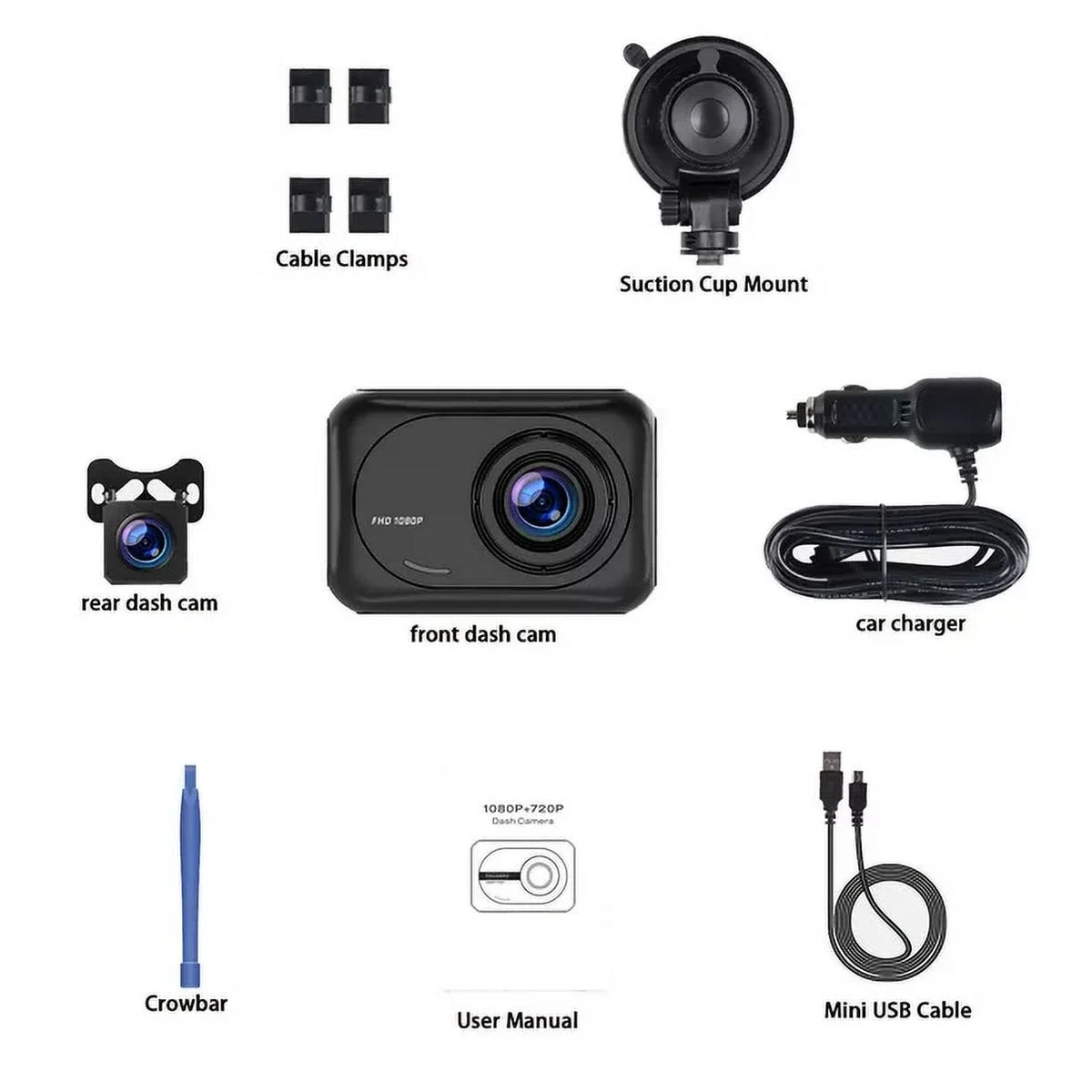 TOGUARD Dash Cam Front and Rear, 1080P Dash Camera, Dashcam with Night Vision, Car Camera with Inch LCD Display, Parking Mode, G-Sensor, Loop Recording, WDR