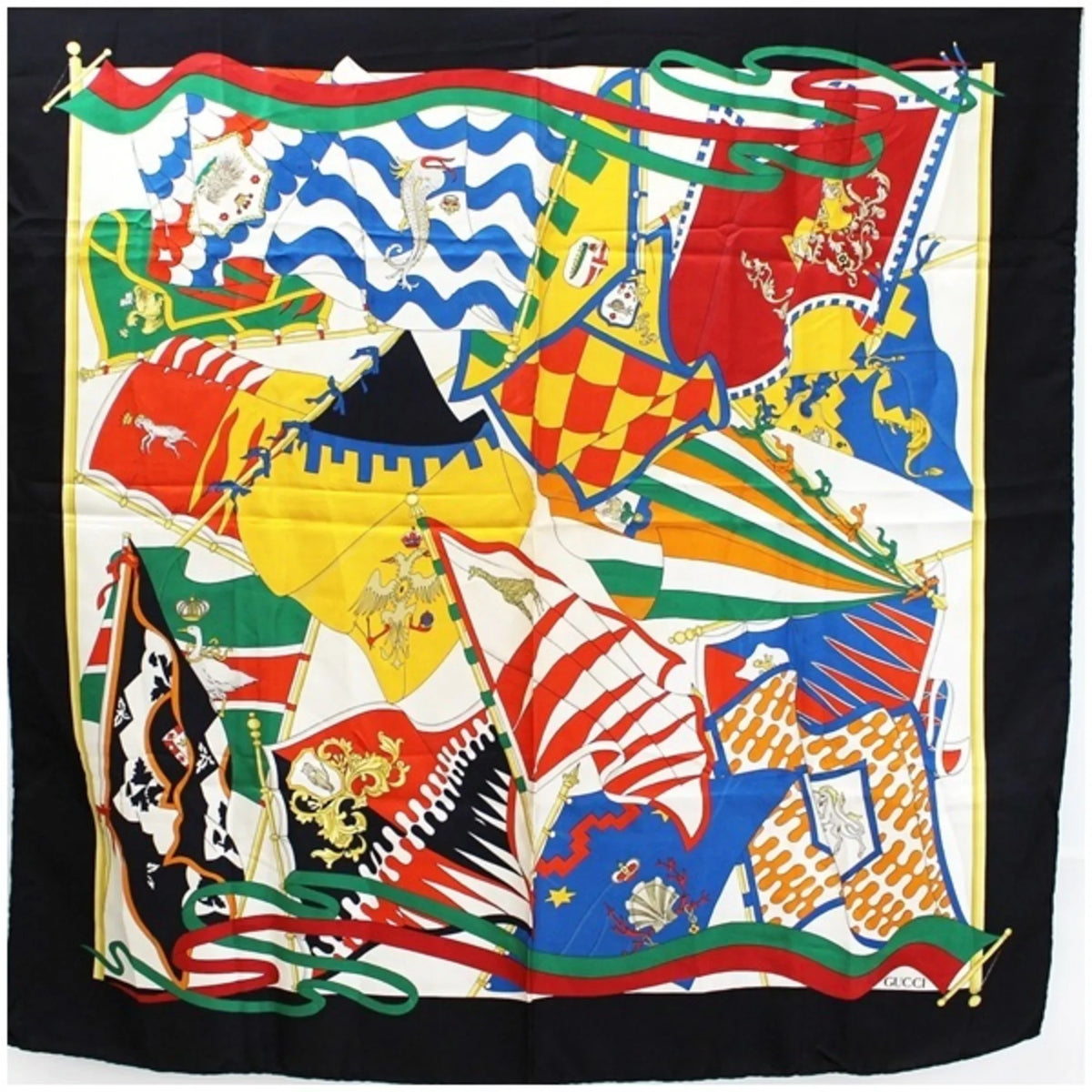 Pre-Owned Gucci Silk Scarf Muffler Stole Onyx x Multicolor GUCCI | Ladies (Good)