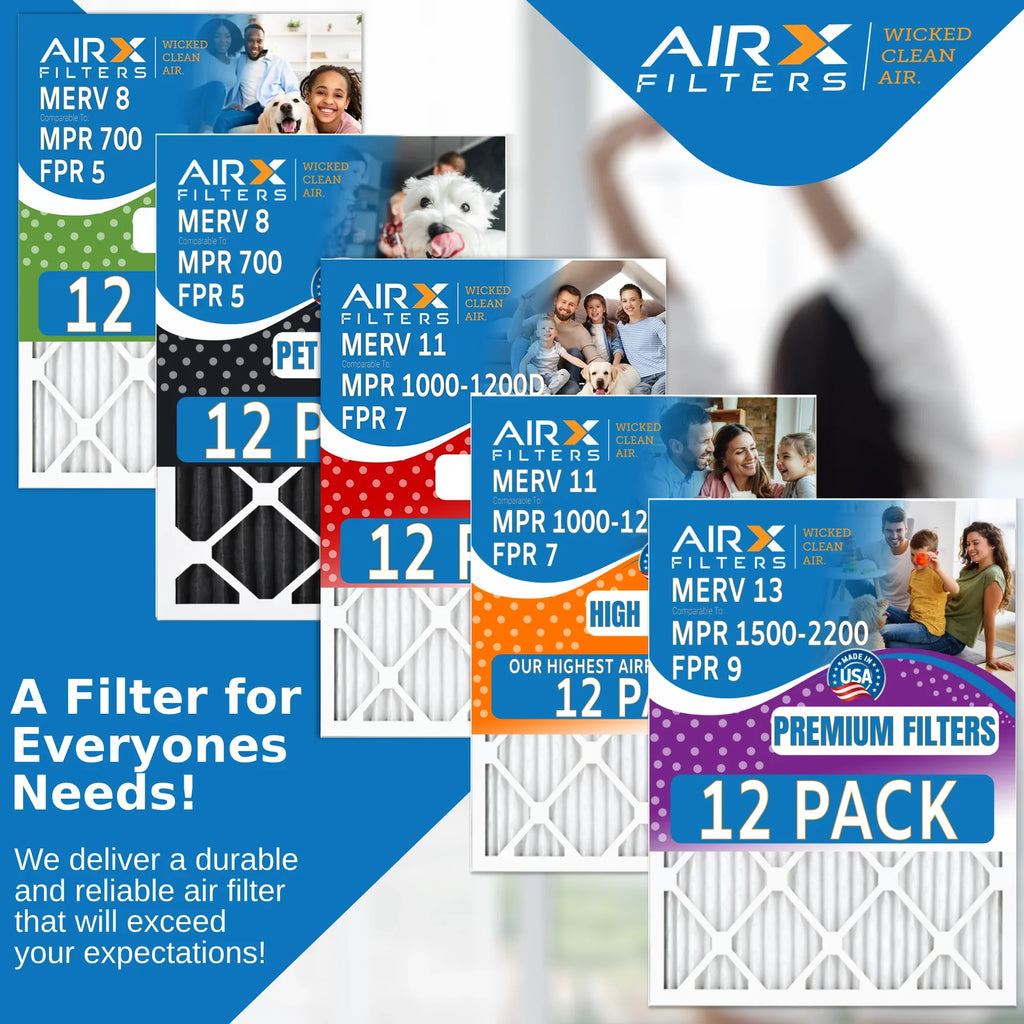 24x24x1 Air Filter MERV 8 Rating, 12 Pack of Furnace Filters Comparable to MPR 700 & FPR 5 - Made in USA by AIRX FILTERS WICKED CLEAN AIR.