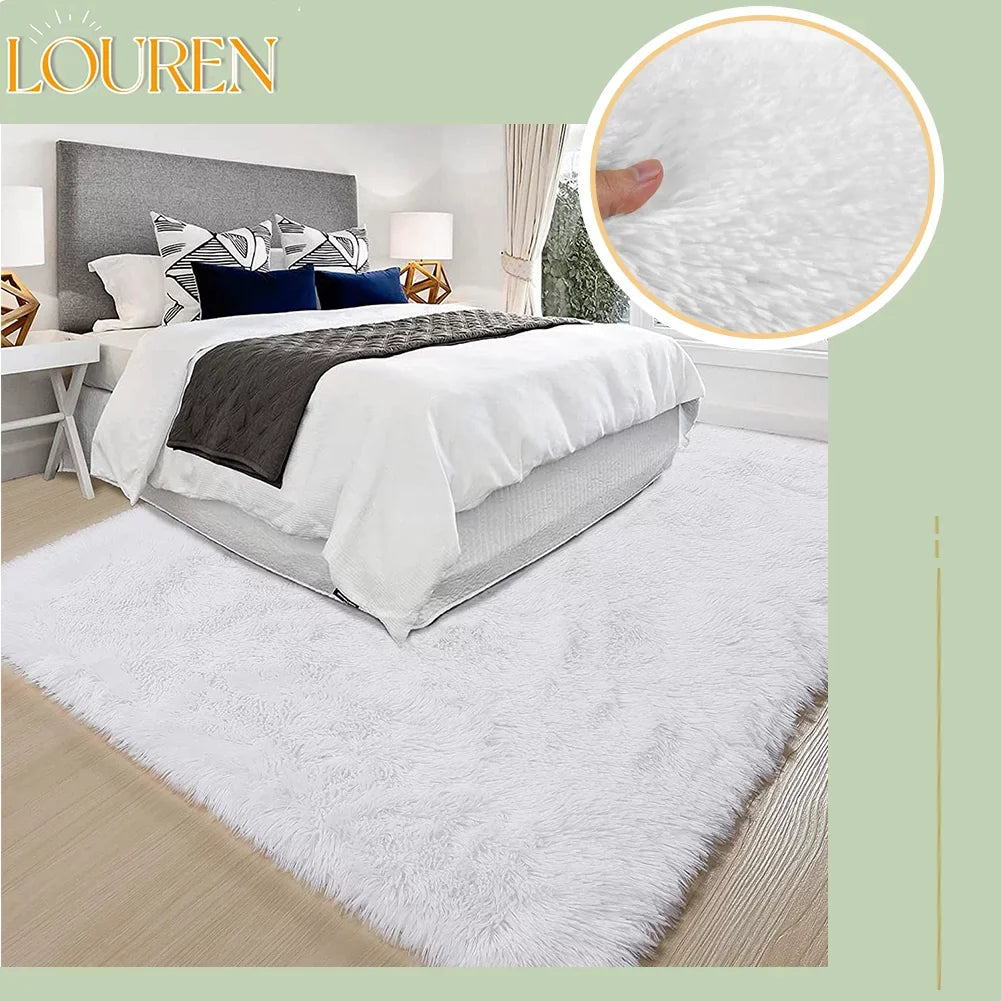 Fashionable and durable White Soft Area Rug for Bedroom,8x10,Fluffy Rug,Big Rug,Shag Carpet Non-Slip