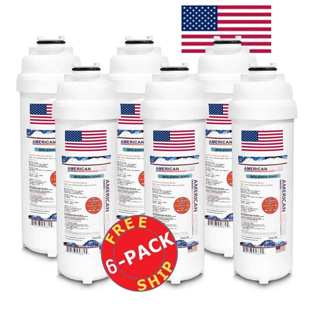 AFC Brand , Water Fountain Filter , Model # AFC-EWH-3000 , Compatible with WaterSentry® LZWS-ERFP8-RF - 6 Filters - Made in U.S.A.