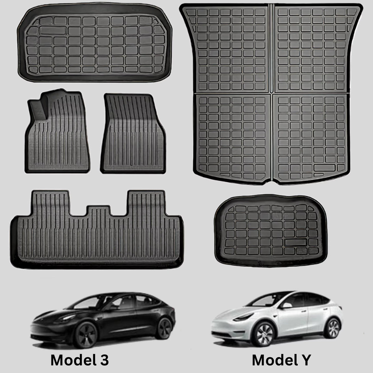 BunnyBird 6-Piece All Weather TPE Floor Mat Cargo Liner Trunk Mat for Tesla Model 3-5-Seater 2020-2023 Car Accessories