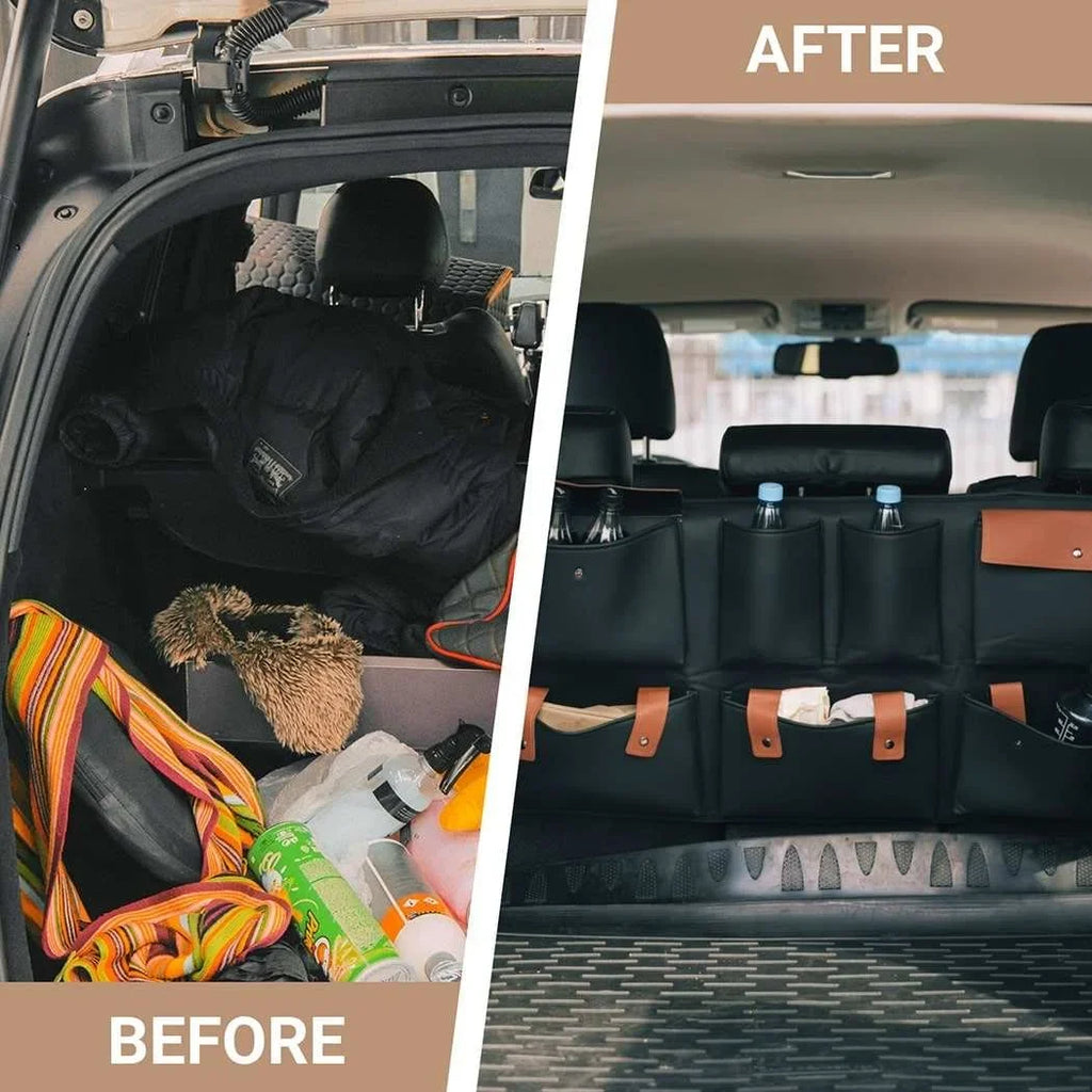 Hanging Car SUV Trunk Organizer Onyx Brown Eco Leather Owleys Storage Accessories With Pockets Waterproof