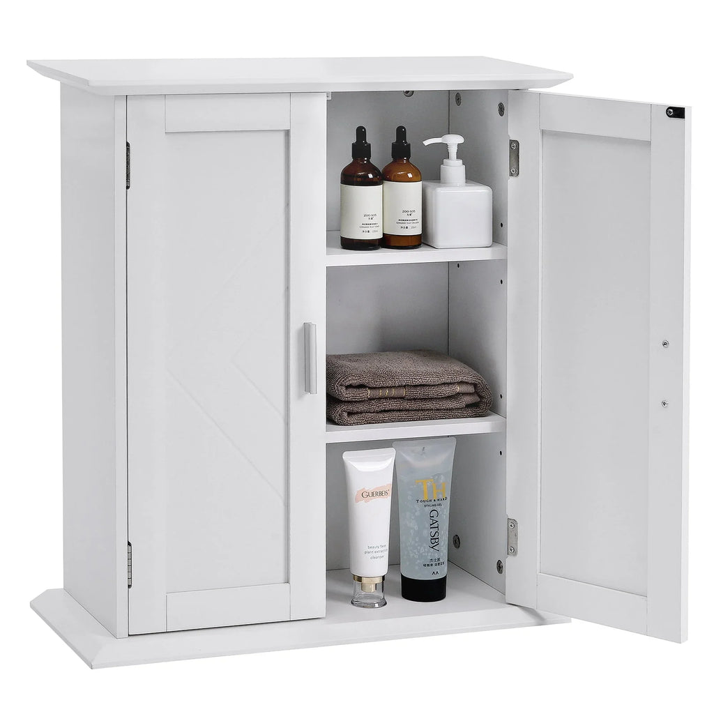 VECELO Bathroom Wall Cabinet, Wooden Hanging Storage Cabinet with 2 Door and Adjustable Shelves, Multipurpose Storage Cabinet for Bathroom Kitchen Living Room, White