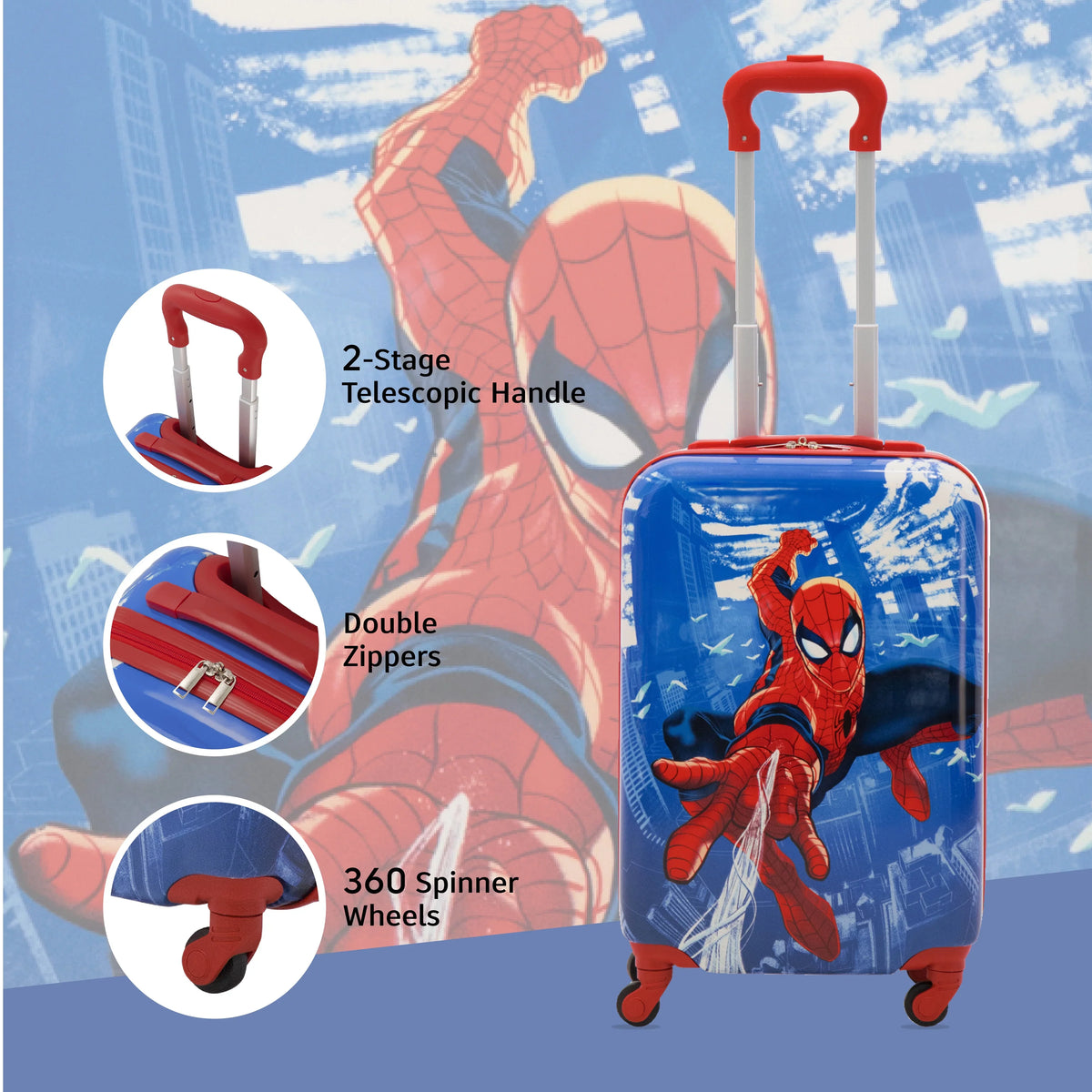 Marvel Spider-Man 21 Unit Kids Rolling Luggage, Hardshell Carry On Suitcase with Wheels, Blue