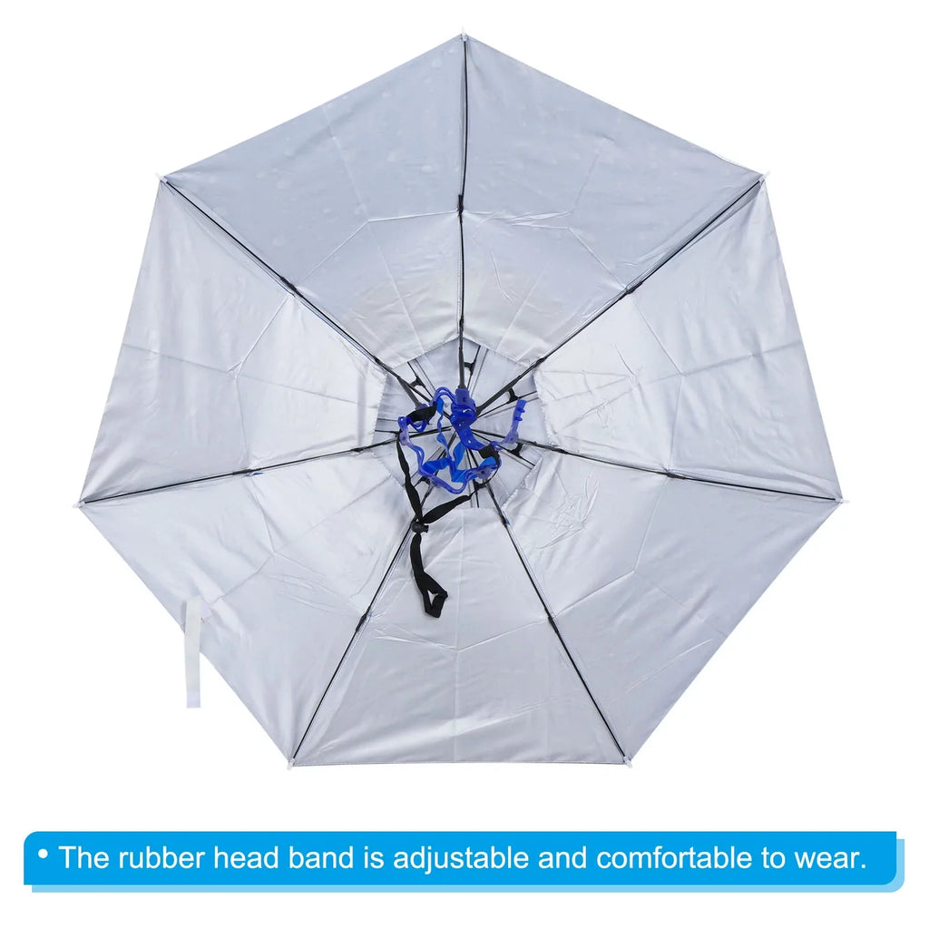 Uxcell OD 37.4" Umbrella Hat, Oxford Fabric Folding Double Layer Sun Rain Cap with Head Strip, Blue