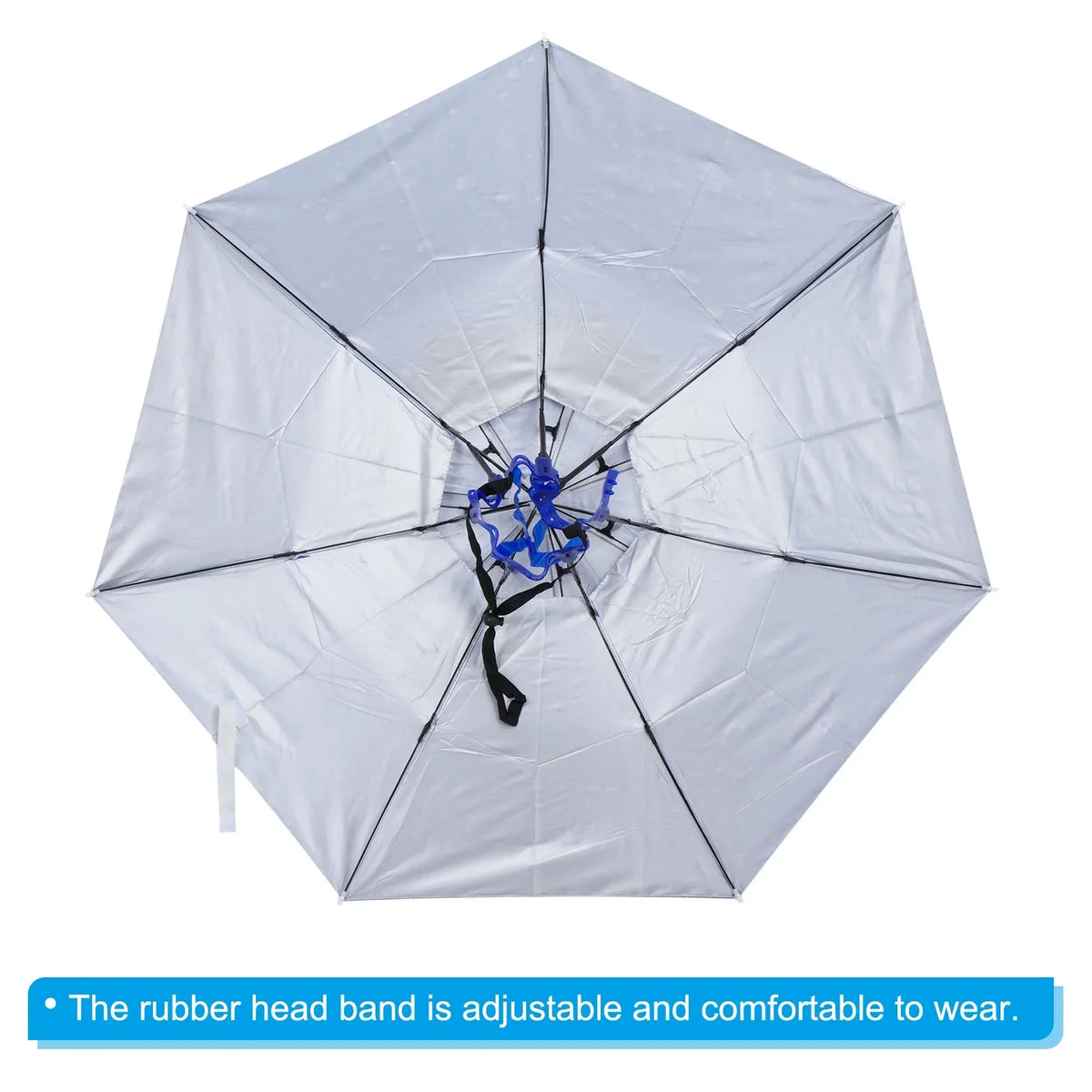 Uxcell OD 37.4" Umbrella Hat, Oxford Fabric Folding Double Layer Sun Rain Cap with Head Strip, Blue