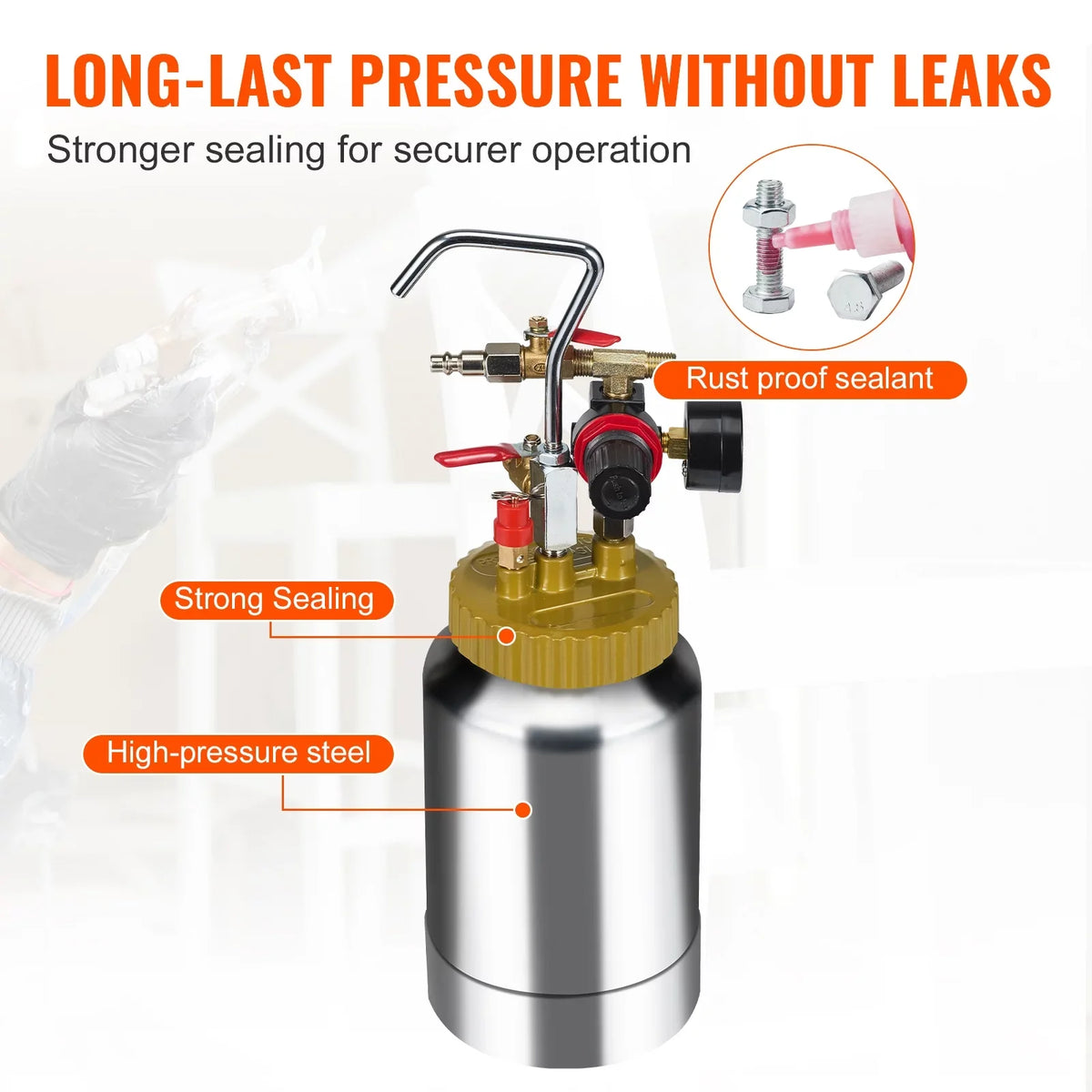 BENTISM Spray Paint Pressure Pot Tank, 2L/0.5gal Lightweight Air Paint Pressure Pot, 1.8mm Nozzle Spray Paint Gun 3m Hoses for Home Decoration Architecture Construction Automotive Painting, 45PSI Max
