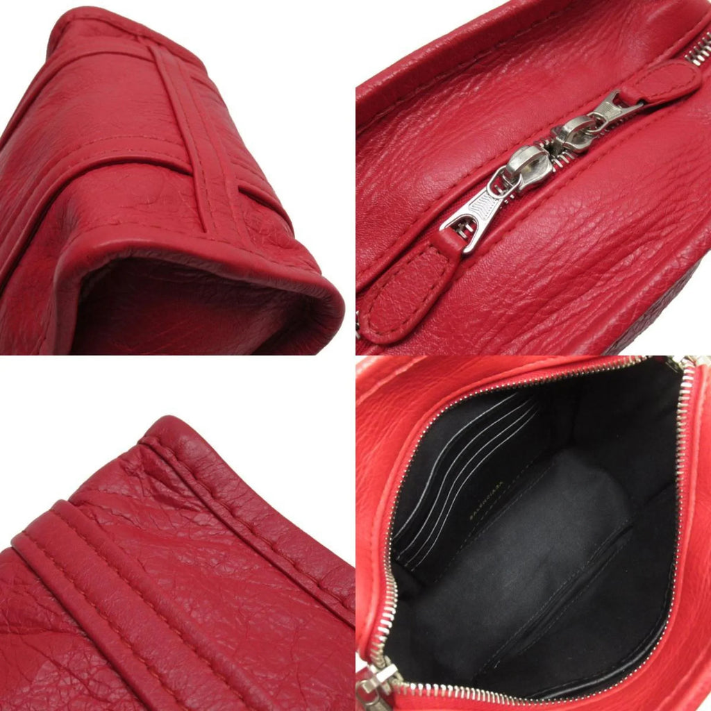 Pre-Owned BALENCIAGA Handbag Shoulder Bag Bazaar Shopper XXS Leather Red Silver Ladies (Good)