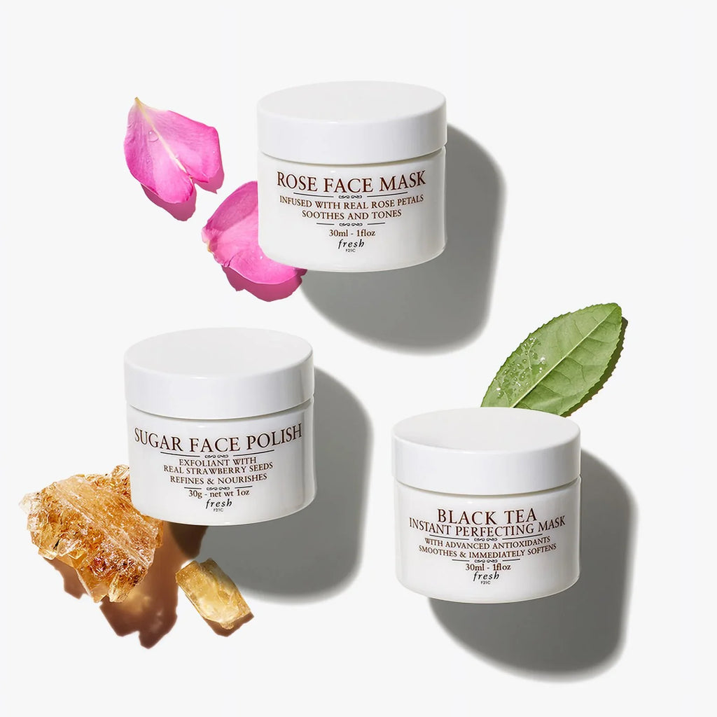 Fresh Face Mask Essentials Gift Set, Facial Masks: Sugar Face Polish, Rose Face Mask, Midnight Tea, Advanced Antioxidants (Gift Set, 3 Pack) *EN
