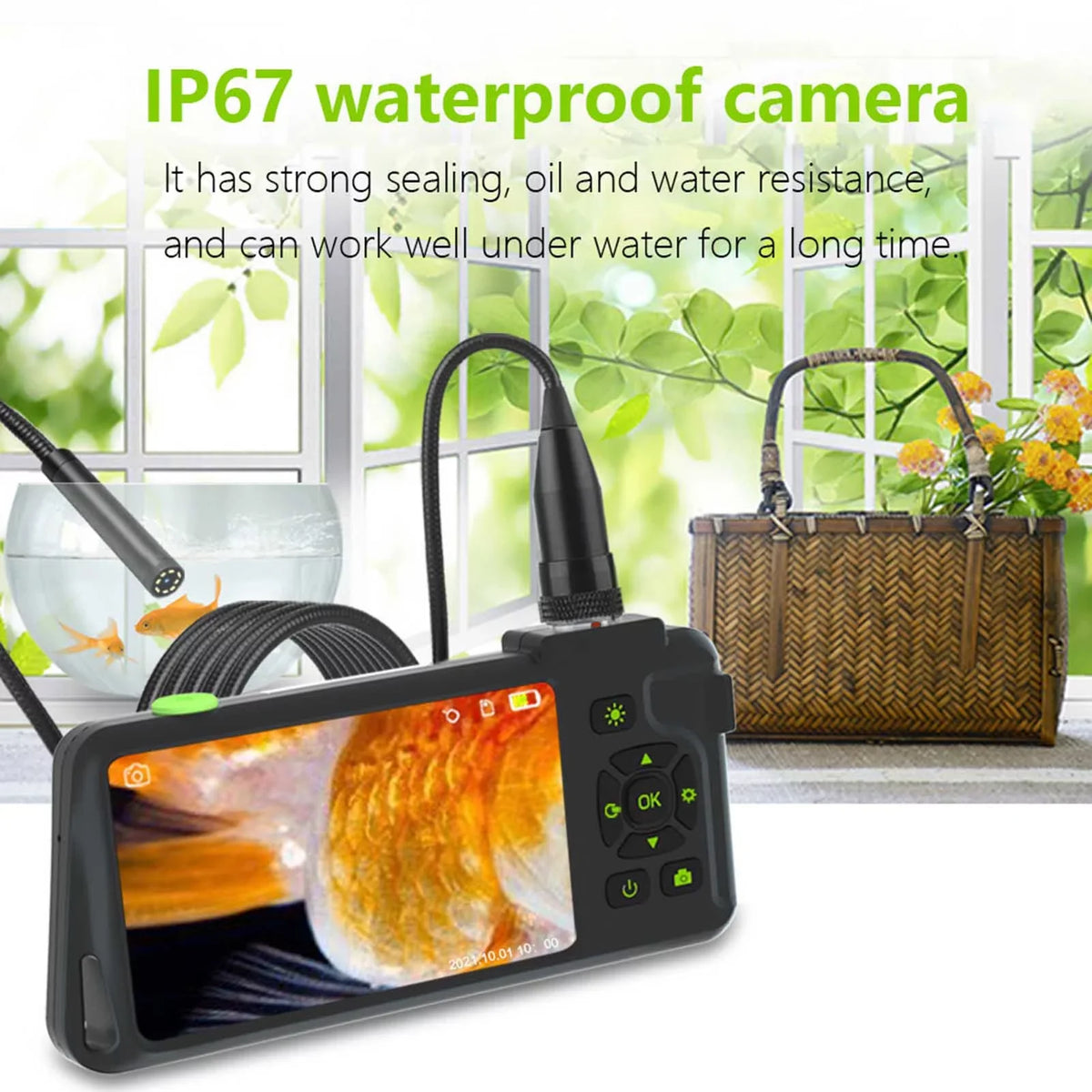 Docooler Industrial with Unit IPS Color Display 1080P Photos Videos Snake with 8 Borescope IP67 Waterproof 2 Million Pixels Inspection with TF Slot for Maintenance