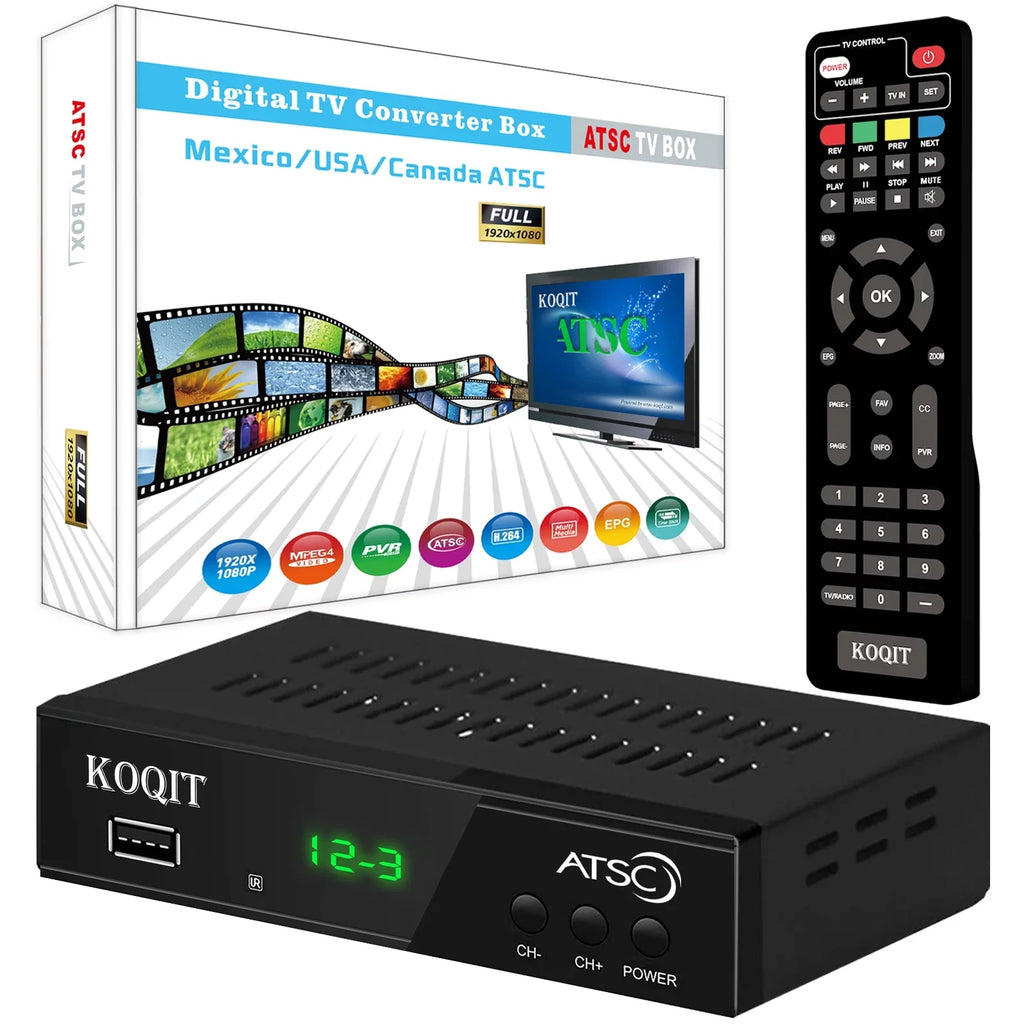 ATSC TV Tuner Digital Converter Box Recorders tv to USB, Multimedia Box, Digital Clock 12/24 Hours, OTA Analog to Digital, Coax to HDMI Set Top Box