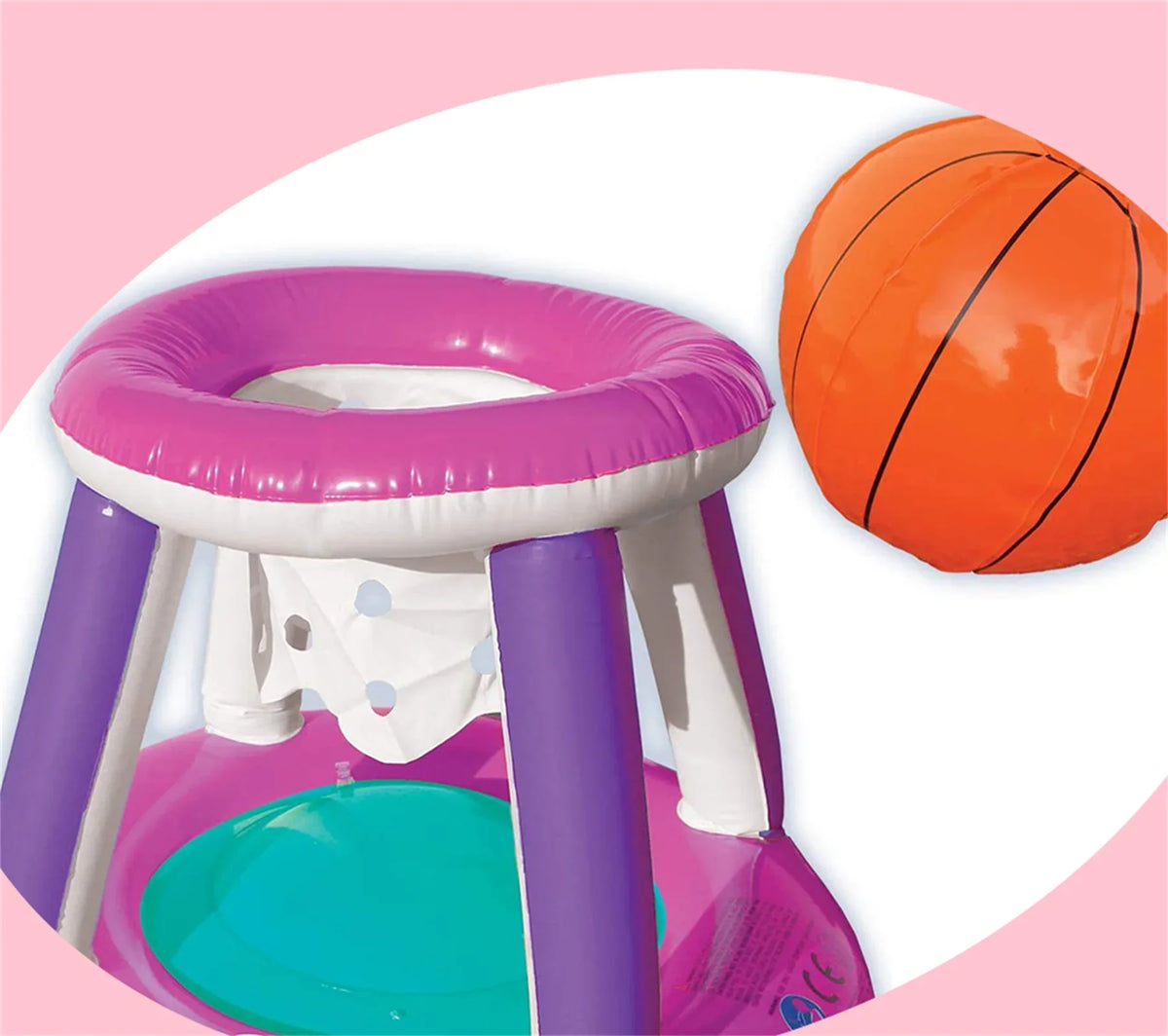 Inflatable Volleyball Net & Basketball Hoops Pink Pool Float Set