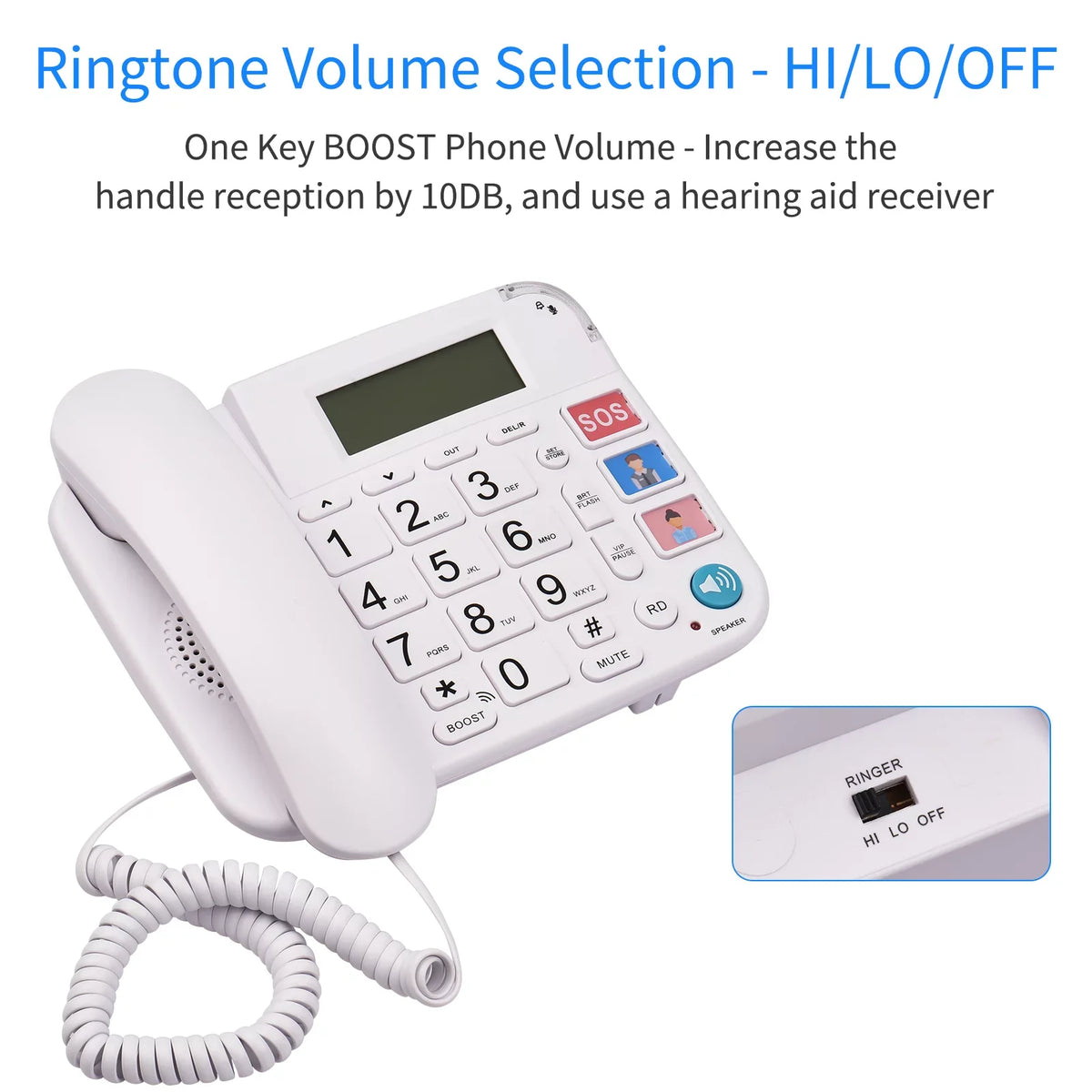 Midnight Corded Phone with Big Button Desk Landline Phone Telephone Support Hands-Free/Redial/Flash/Speed Dial/Ring Control for Elderly Seniors Home Office Business Hotel