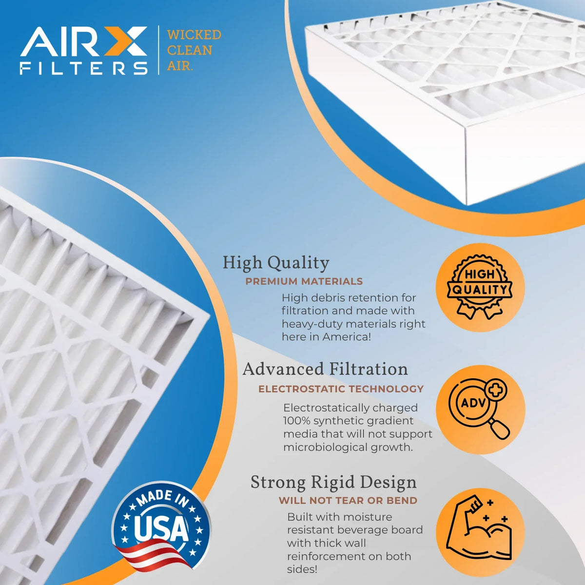 16x25x5 Air Filter MERV 13 Comparable to MPR 1500 - 2200 & FPR 9 Compatible with Air Bear 255649-105 Premium USA Made 16x25x5 Furnace Filter 2 Pack by AIRX FILTERS WICKED CLEAN AIR.