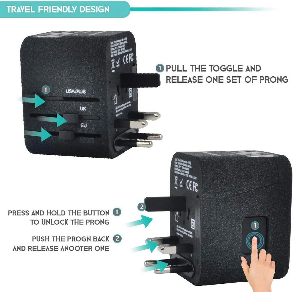 International Power Adapter for Travel Charcoal - 4 USB European Plug Adapter for 150+ Countries - for Europe UK America China Ireland Italy - Smart Charging 2.4A Travel Adapters by Sublimeware