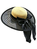 Wheat & Charcoal Wide Brim Floppy Hat Large With Satin Bow