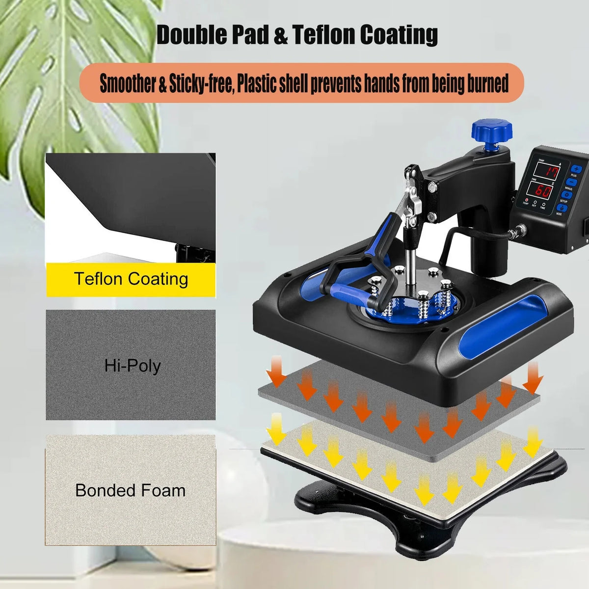 Blue Heat Press Machine 8 in 1, 15 x 15 Unit Sublimation Transfer Printer, Digital Precise LCD Control Printing, 360 Swing Away Vinyl Transfer Printer for T-Shirts, Canvas Bag, Pillow, Banner