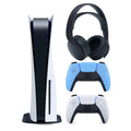 Sony Playstation 5 Disc Version (Sony PS5 Disc) with Extra Starlight Blue Controller and Onyx PULSE 3D Headset Bundle