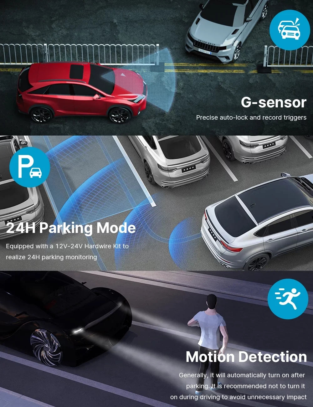 Toguard 4K Dash Cam Front and Rear Dual Dash Camera Centimeter LCD WDR Car Camera with Parking Monitor, Loop Recording, G-Sensor Function, Motion Detection, Built-in Battery