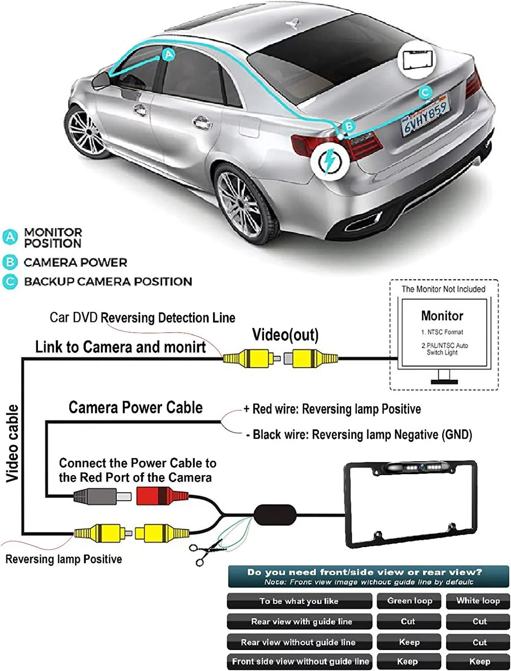 Backup Camera Rearview License Plate Frame for ALPINE X308U Midnight