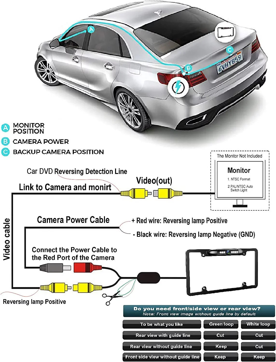 Backup Camera Rearview License Plate Frame for ALPINE X308U Midnight