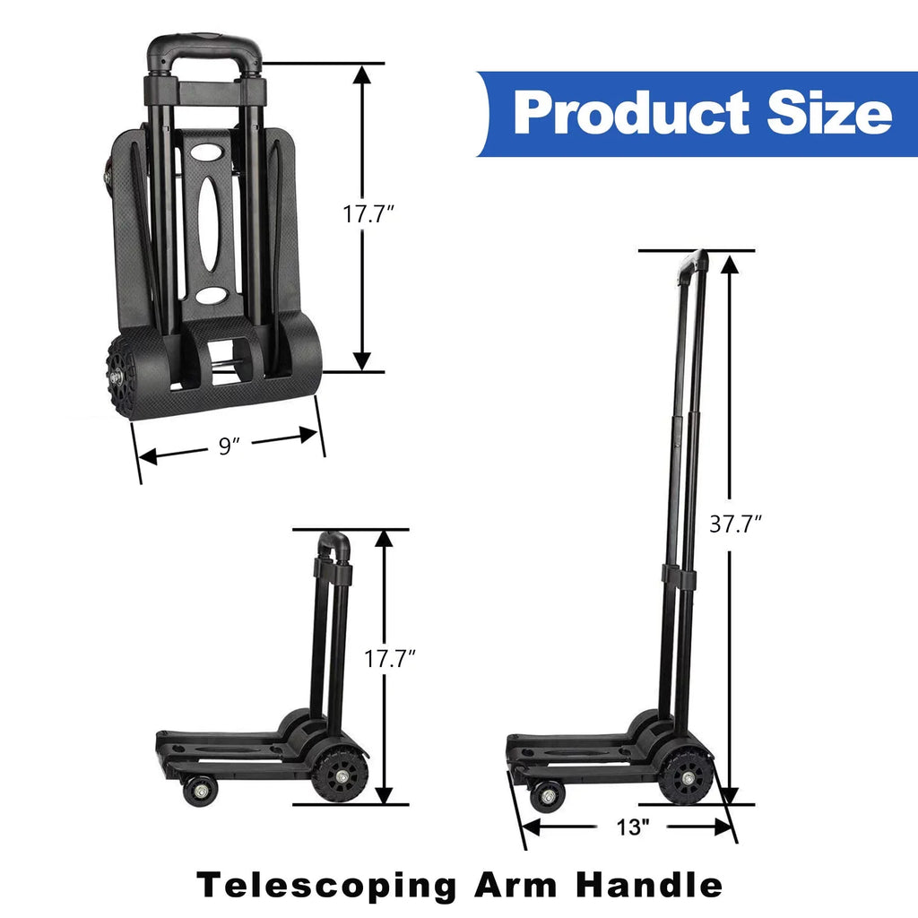 siisll Big Capacity Heavy Duty Folding Hand Truck Luggage Cart for Moving Lightweight Utility Cart for Luggage Folding Cart with Wheels Collapsible Platform Cart for Home, Office and Travel Use. Charcoal