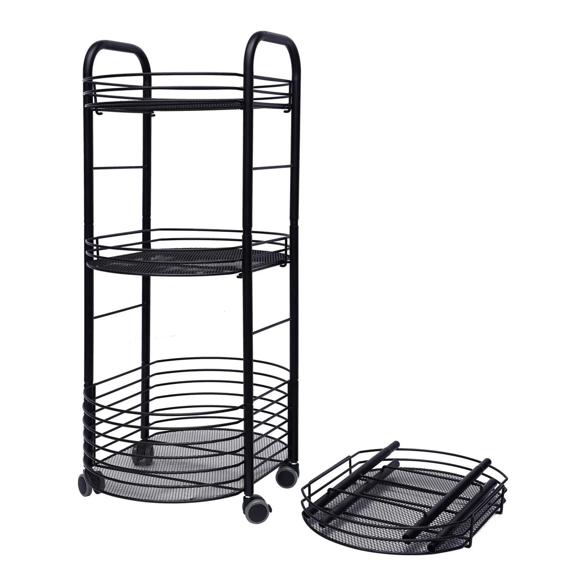 4 Tier Rolling Cart, Kitchen Storage Organizer Utility Cart, Metal Basket Storage Art Trolley Carts with Wheels, Dark