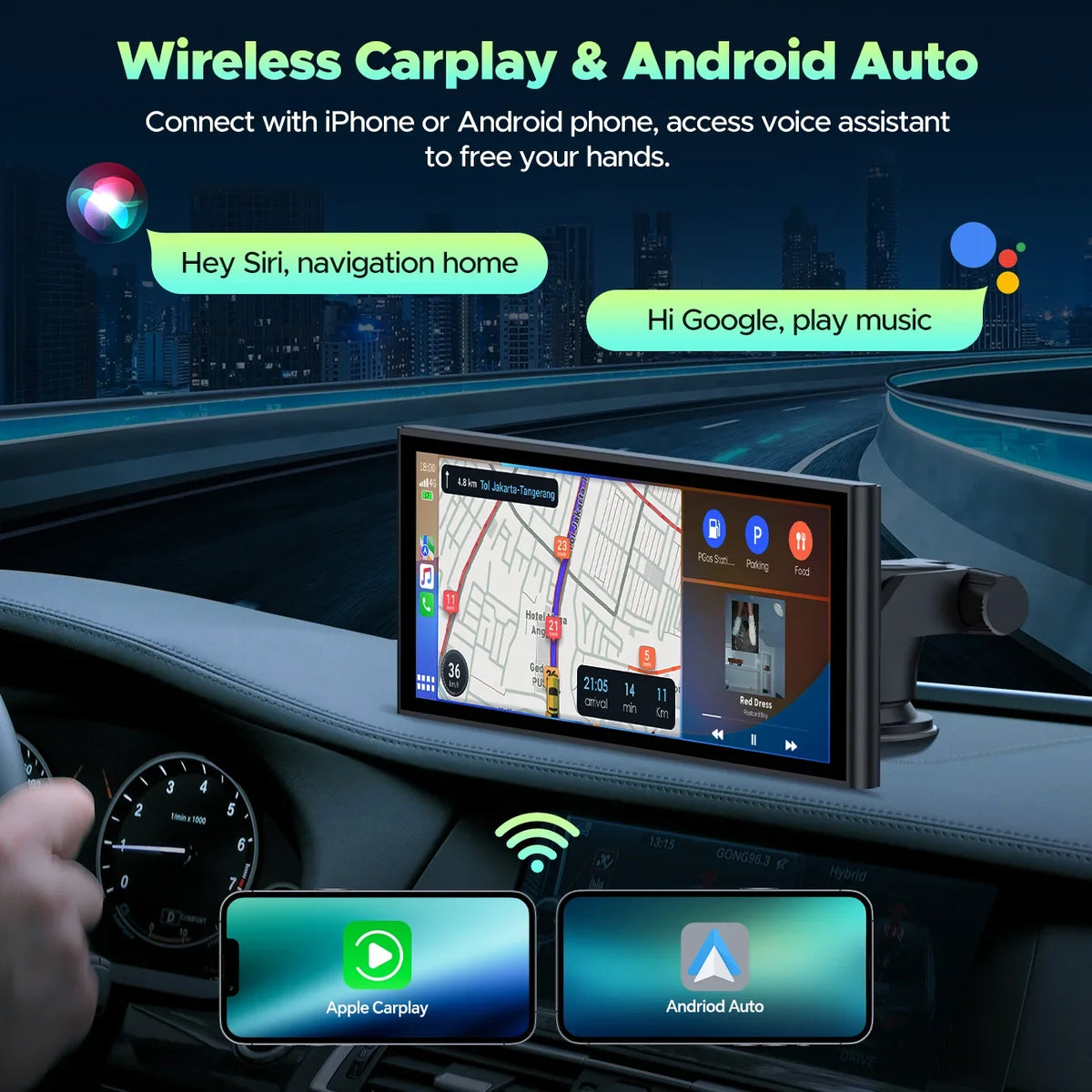 TOGUARD Apple Car Play Wireless Car Stereo with 4K Front and Rear Dash Cam, 9.26" Touch Screen, Carplay Car Radio, Android Auto, 1080P Rear View Camera/Loop Recording/GPS Navigation/Mirror Link