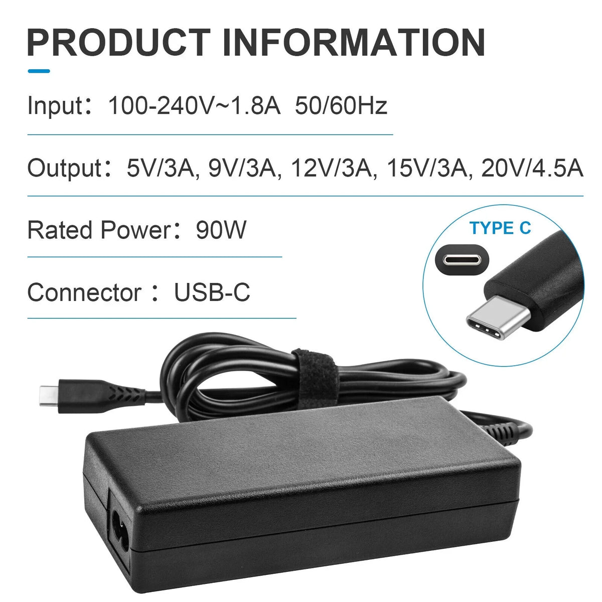 90W Desktop USB-C Type C Laptop Charger For Dell HP Lenovo Asus Samsung