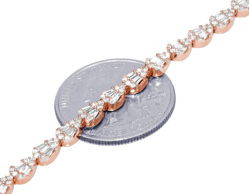 Tear Shaped Baguette Cluster 2.70 CT Diamond Tennis Link Bracelet Gold 4MM 7.75"