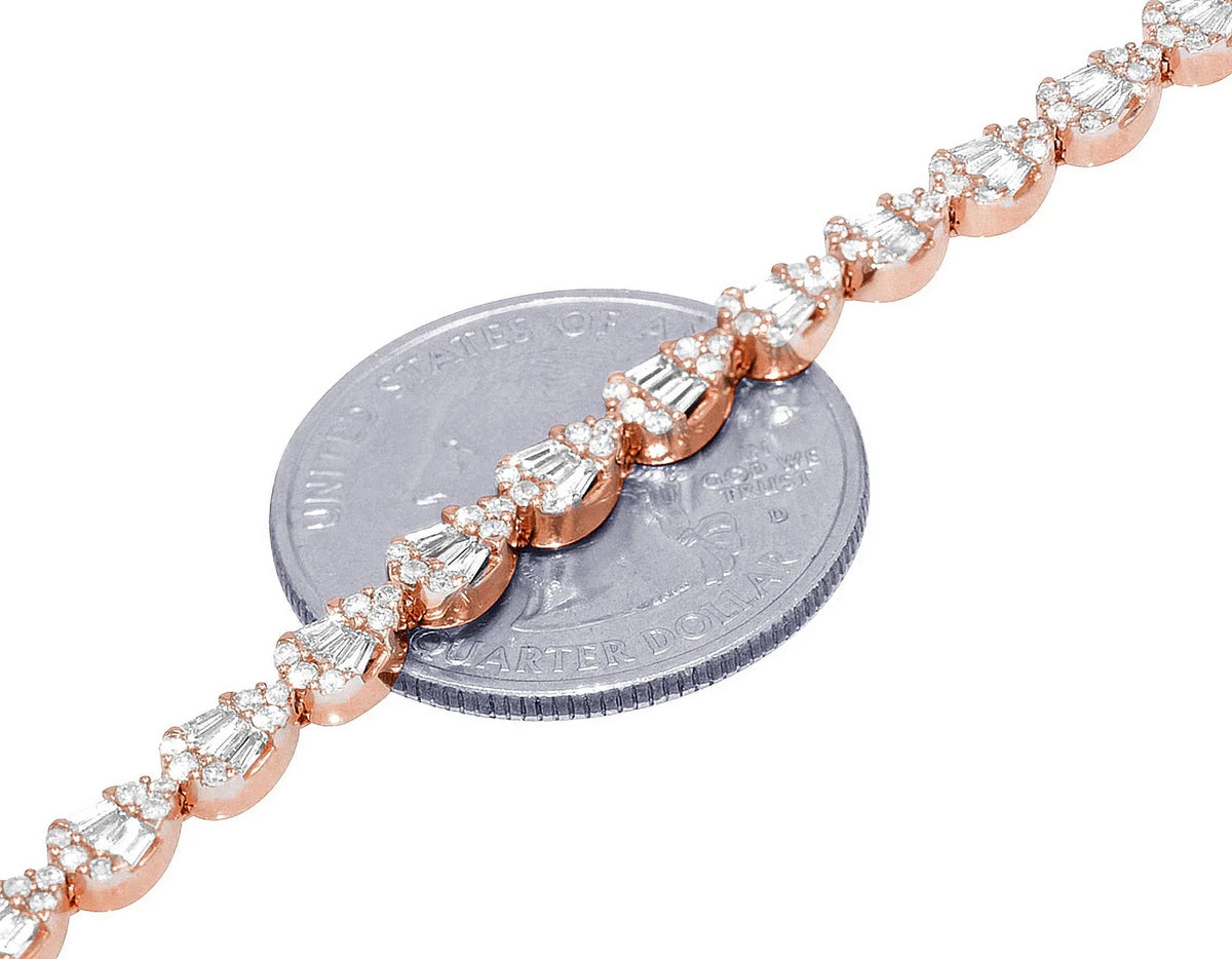 Tear Shaped Baguette Cluster 2.70 CT Diamond Tennis Link Bracelet Gold 4MM 7.75"