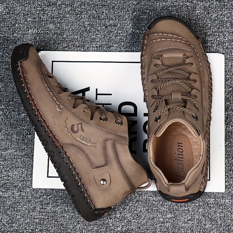 KINODAY Synthetic Leather Hand-stitching Ankle Boots Breathable Anti-slip Lace-up Walking Shoes For Outdoor Spring Summer And Autumn