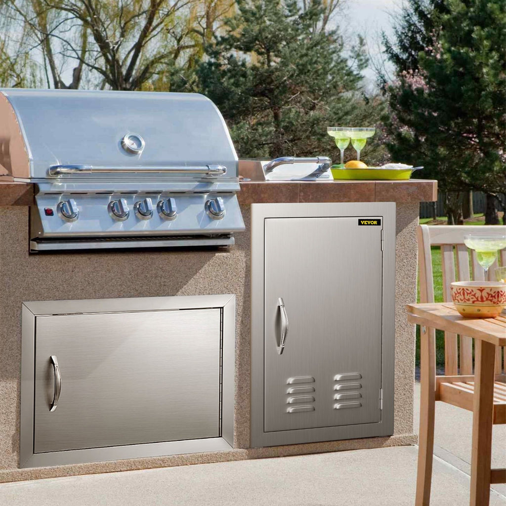 BBQ Access Door 17x24 Centimeter Stainless Steel Single Vertical Island Door with Vents for Storage