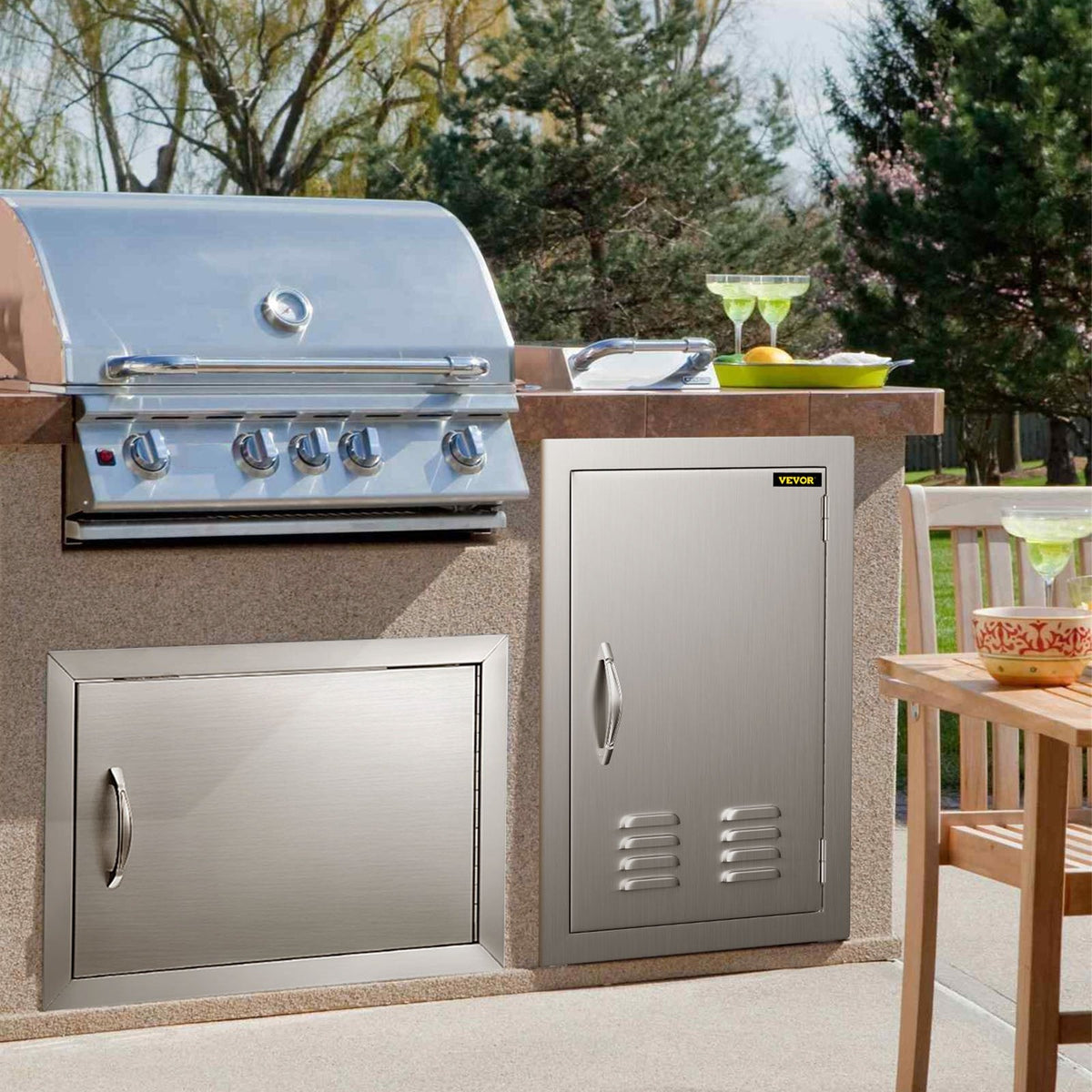 BBQ Access Door 17x24 Centimeter Stainless Steel Single Vertical Island Door with Vents for Storage