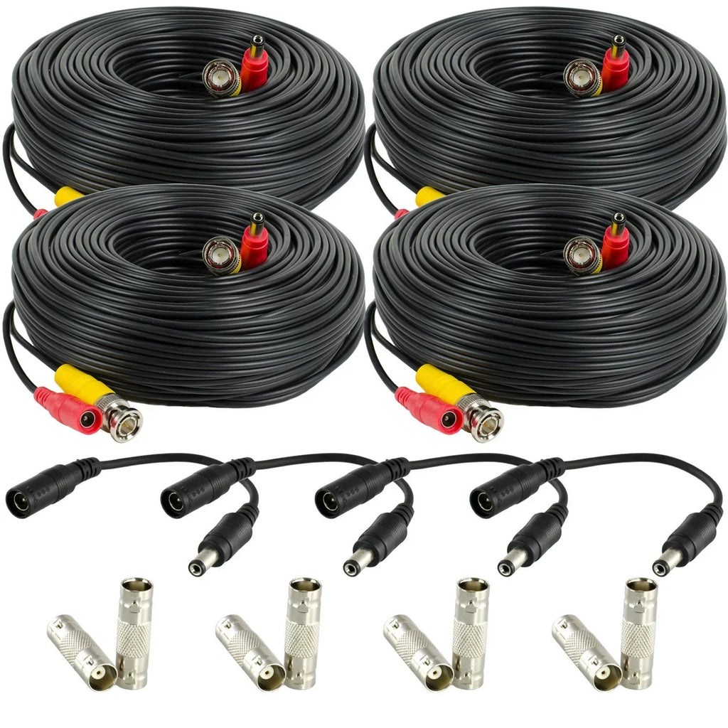 Amcrest 4-Pack 100 Feet Pre-Made All-in-One Siamese BNC Video and Power CCTV Security Camera Cable with Two Female Connectors for 960H & HD-CVI Camera and DVR (SCABLEHD100B-4pack)