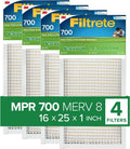 Filtrete 16x25x1 Air Filter, MPR 700, MERV 8, Clean Living Dust, Pollen and Pet Dander Reduction 3-Month Pleated Inch Air Filters, 4 Filters