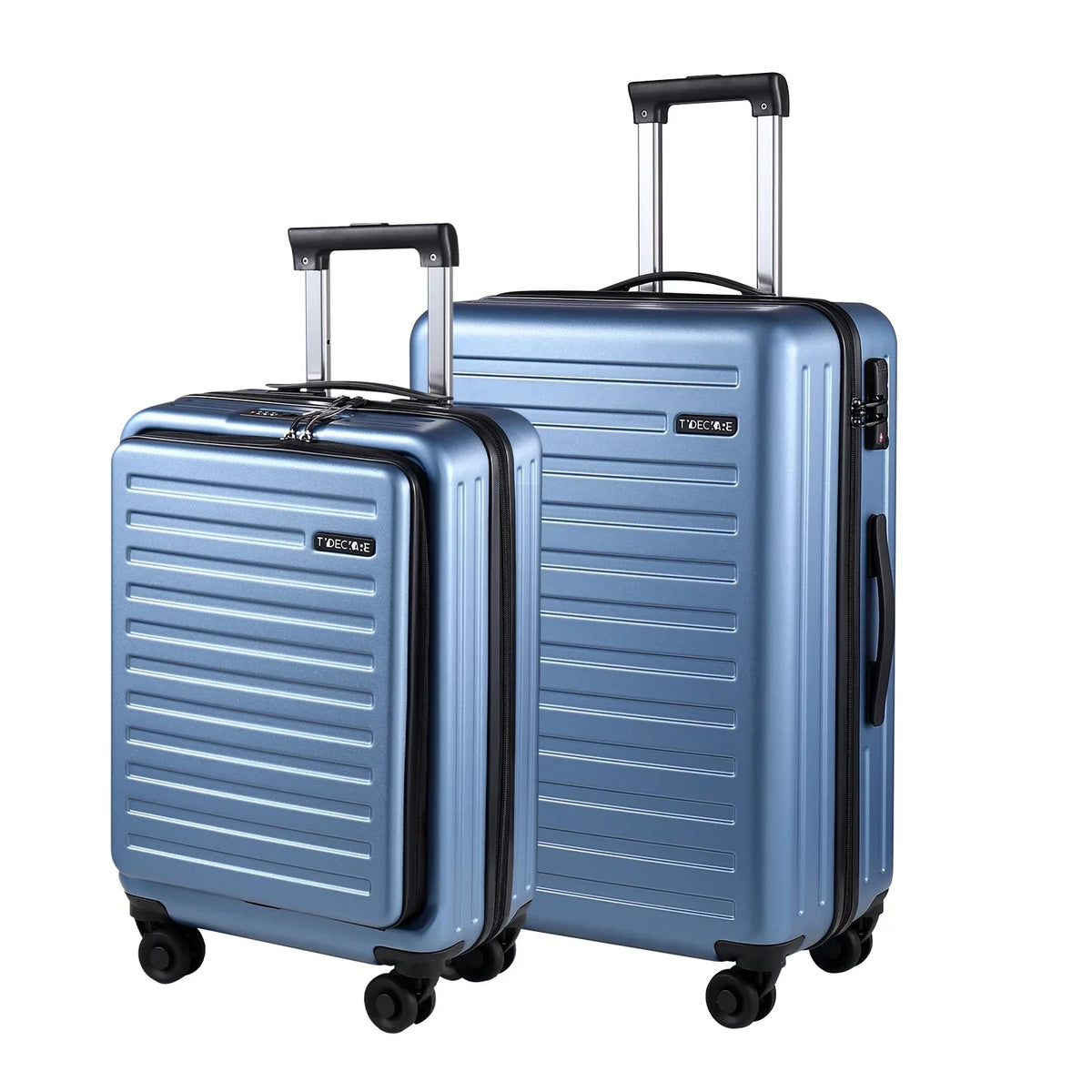 2 Piece 20/24 Luggage Set, Only 20 with Front Laptop Pocket & Expandle, Lightweight ABS+PC Hardshell Suitcase with TSA Lock & Spinner Wheels, 20 Unit 37~41L + 24 Inch 65L, Ice Blue