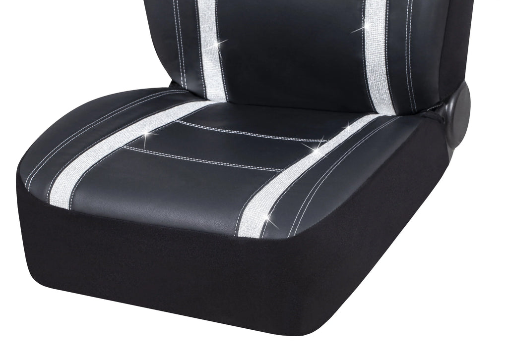 Auto Drive 2 Piece Checker Diamond Car Seat Cover Premium Leather Charcoal Universal Fit - 2102SC035