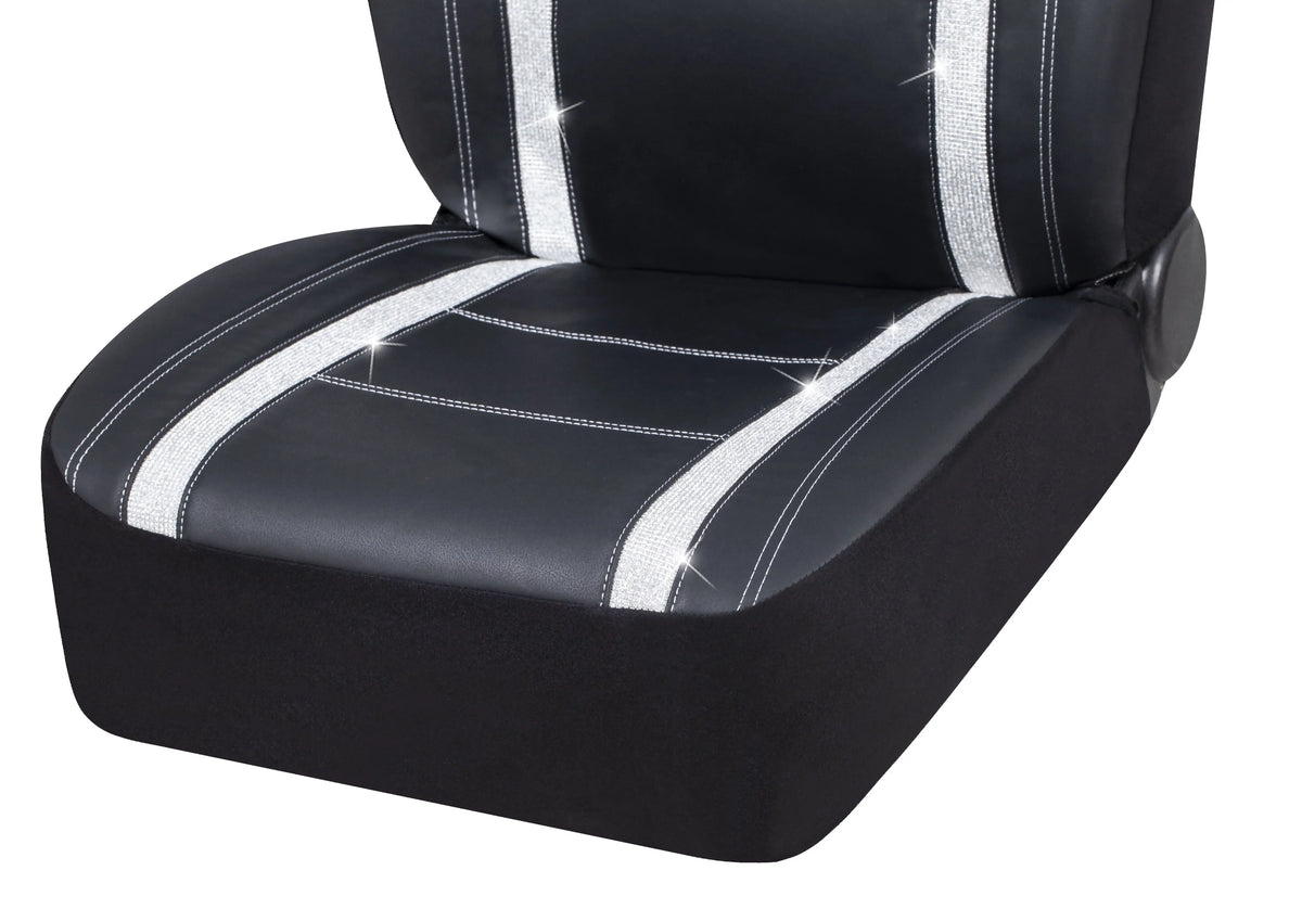 Auto Drive 2 Piece Checker Diamond Car Seat Cover Premium Leather Charcoal Universal Fit - 2102SC035