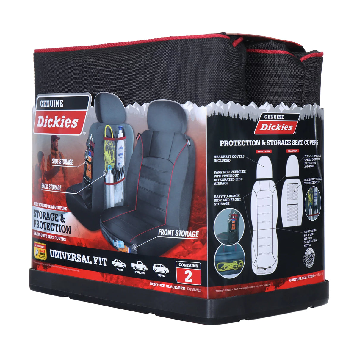 Genuine Dickies 2 Piece Universal Front Car Seat Covers with Storage - Midnight and Red, 43156WDI