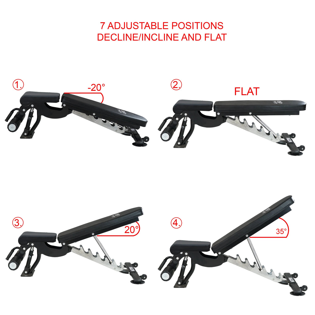 Valor Fitness Heavy Duty Adjustable Weight Bench with Nylon Wheels – 7 Positions Including Flat, Incline, and Decline Bench Press, Midnight -DD-40