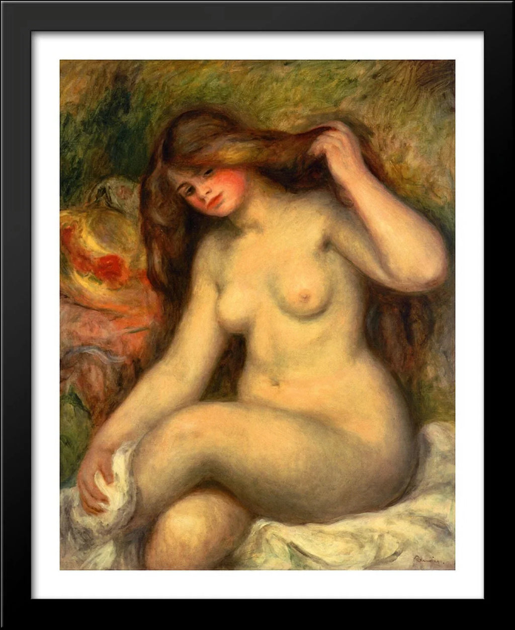 Large Bather with Crossed Legs 28x34 Large Dark Wood Framed Print Art by Pierre Auguste Renoir